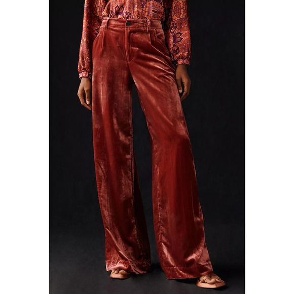 New By Anthropologie Wide-Leg Velvet Trousers $148 SIZE 6T Wine - Picture 2 of 5